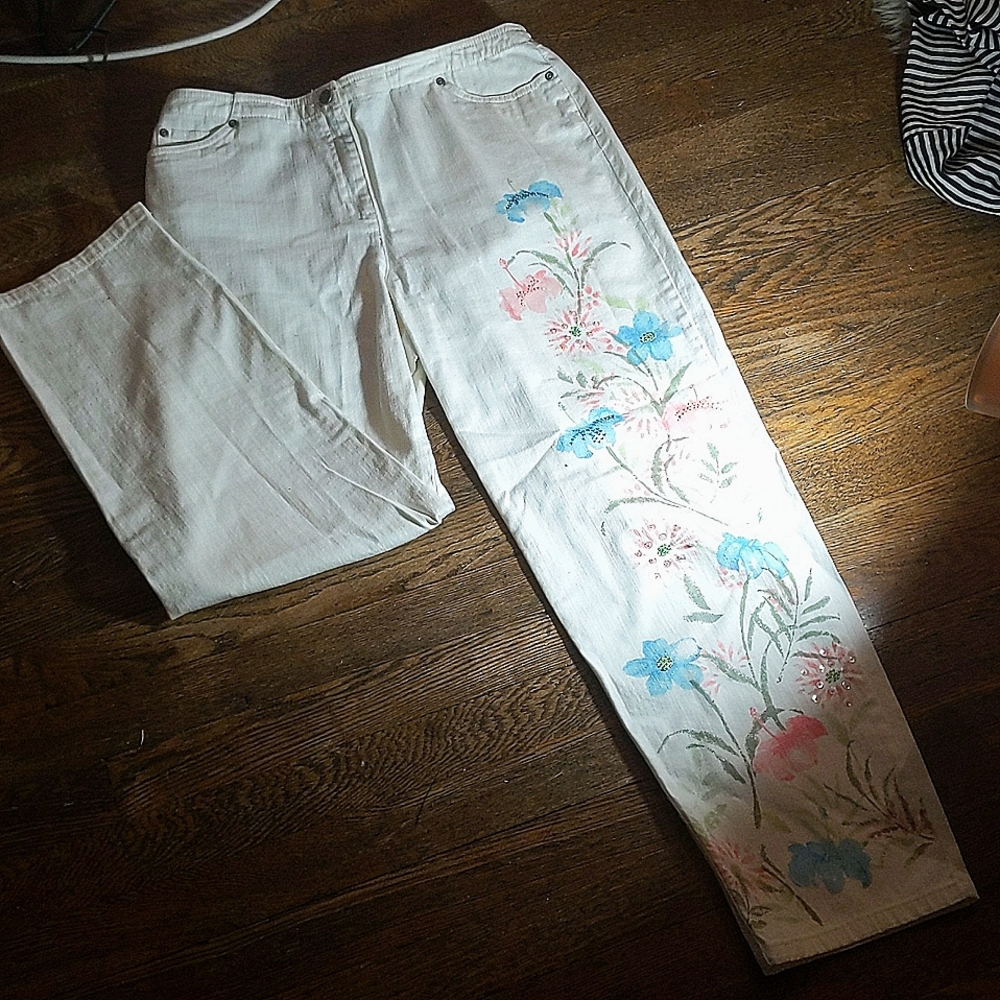 Susan bristol jeans with floral embroidery...so fun!